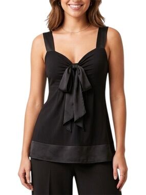 LOFT Bow Front Satin Trim Sleeveless Blouse Top Black XL Evening Feminine